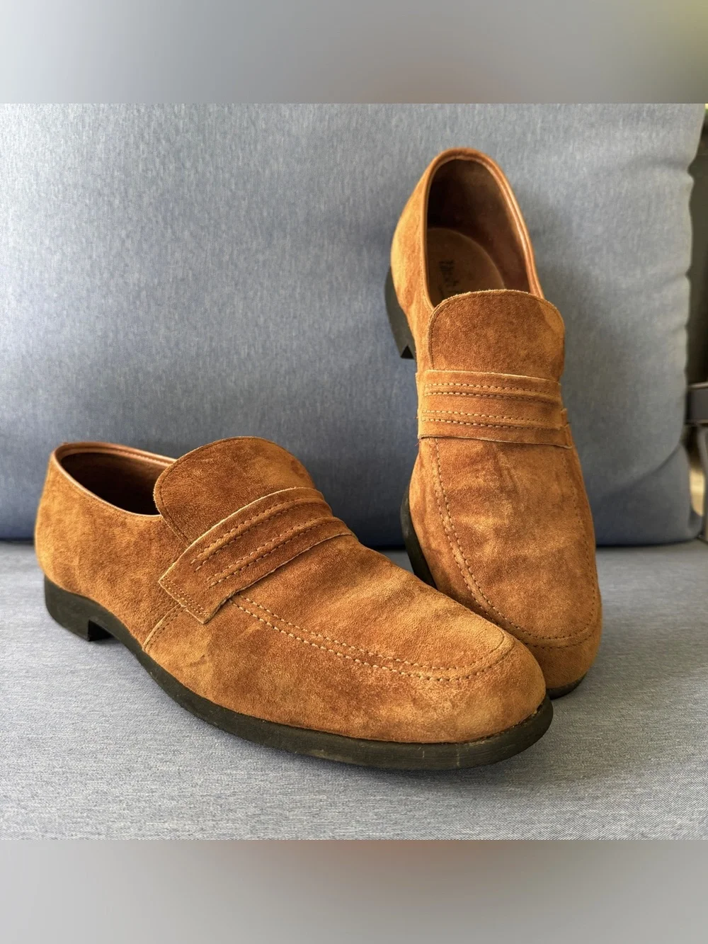 Vintage Hush Puppies Mens Tan Brown Suede Slip On Penny Loafers Made in USA 10.5